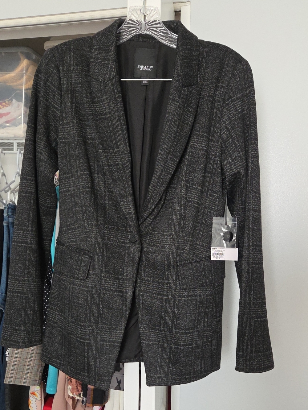 Simply Vera Vera Wang Charcoal Plaid Single-Button Blazer